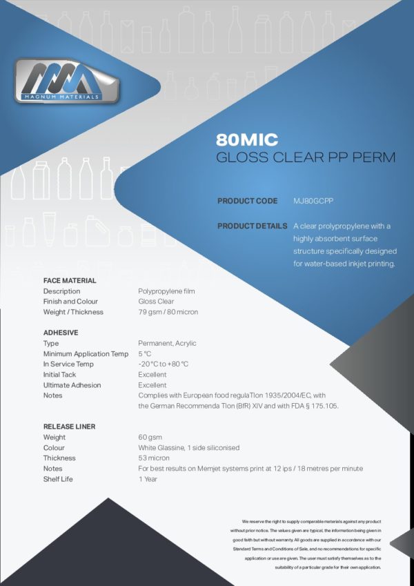 80mic Gloss Clear Polypropylene Perm - MJ80GCPP - Image 3